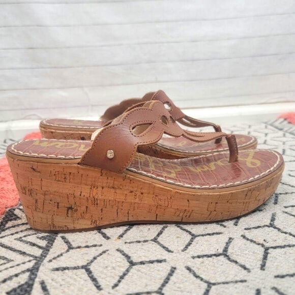 Sam Edelman Ralphie Leather Wedge Sandal in Camel Tan, sz 8 - Picture 5 of 13